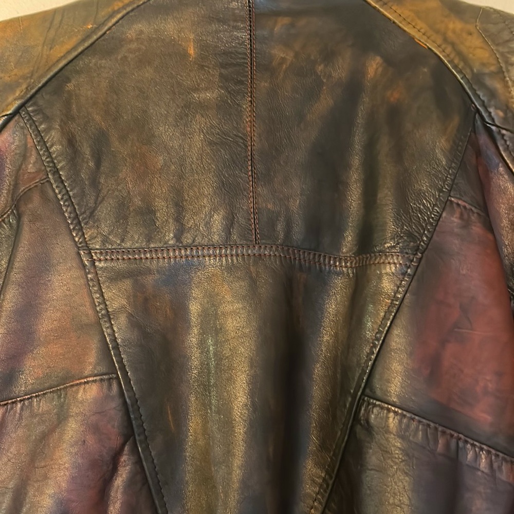 Vintage two tone leather lace up Moto motorcycle biker jacket - Picture 13 of 17